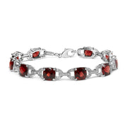 Bids.com .925 Sterling Silver 7x7mm Checkered Cushion Red Garnet and Diamond Accent Fashion Tennis Link Bracelet (I-J Color, I1-I2 Clarity) - Size 7" Inch Bracelets White Smoke White.Sterling Silver / 7