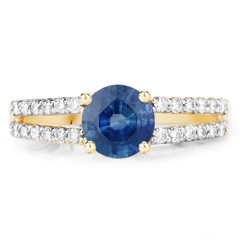 Bids.com 1.29 Carat Genuine Blue Sapphire and White Diamond 14K Yellow Gold Ring Rings White Smoke size 7.00