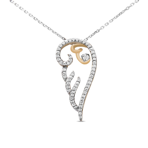 Bids.com 10K Yellow Gold over .925 Sterling Silver 1/4 Cttw Diamond Angel Wing 18" Pendant Necklace (H-I Color, I1-I2 Clarity) Necklaces White Smoke Yellow.Sterling Silver / 18