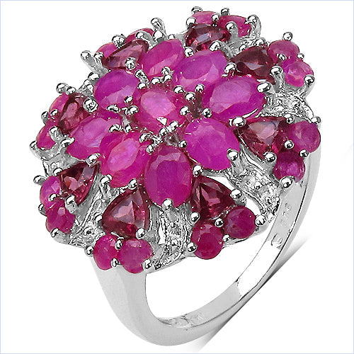 Bids.com 3.90 Carat Genuine Ruby & Rhodolite .925 Sterling Silver Ring Rings White Smoke size 6.00,size 8.00,size 7.00,size 9.00