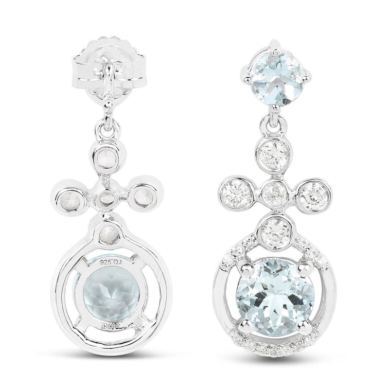 Bids.com 4.42 Carat Genuine Aquamarine and White Zircon .925 Sterling Silver Earrings Earrings White Smoke