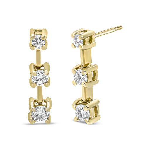 Bids.com 14K Yellow Gold 1/2 Cttw Round Diamond 3 Stone Graduated Linear Drop Past, Present and Future Stud Earrings (H-I Color, SI1-SI2 Clarity) Earrings White Smoke Yellow.Gold / 0.5