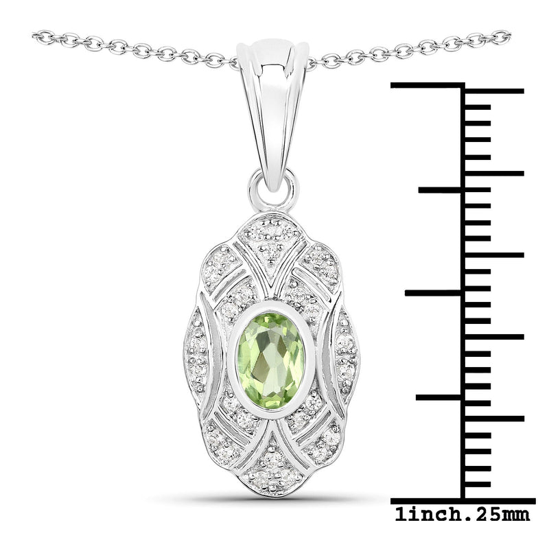 Bids.com 0.55 Carat Genuine Peridot and White Topaz .925 Sterling Silver Pendant Pendants White Smoke