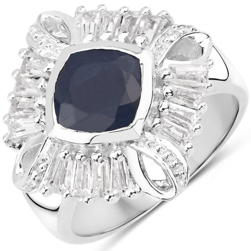 Bids.com 3.06 Carat Glass Filled Sapphire and White Topaz .925 Sterling Silver Ring Rings White Smoke size 6.00,size 8.00,size 5.00,size 7.00,size 9.00