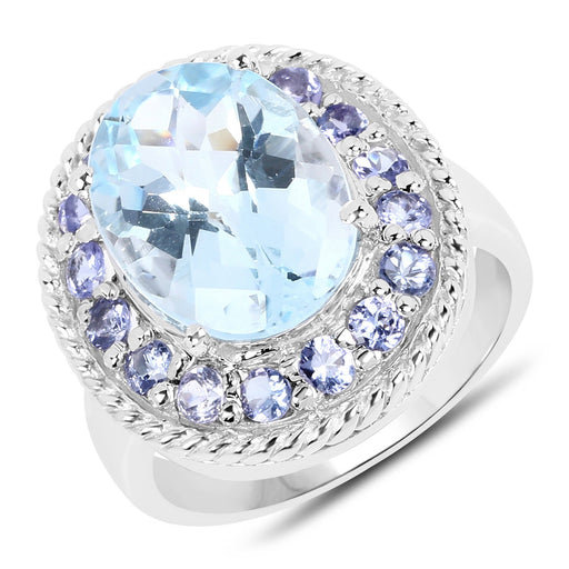Bids.com 7.41 Carat Genuine Blue Topaz and Tanzanite .925 Sterling Silver Ring Rings White Smoke size 6.00,size 8.00,size 9.00,size 7.00,size 7.50,size 5.00