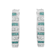 Bids.com 10k White Gold Round and Blue Baguette 1/2 cttw Diamond Hoop Earrings (I-J Color, I2-I3 Clarity) Earrings White Smoke White.Gold / 0.5
