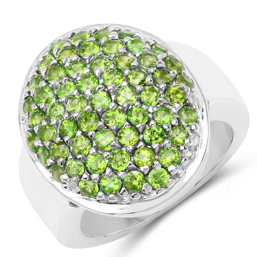 Bids.com 2.17 Carat Genuine Chrome Diopside .925 Sterling Silver Ring Rings White Smoke size 7.00,size 8.00,size 6.00,size 9.00,size 5.00