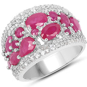 Bids.com 3.89 Carat Genuine Ruby and White Zircon .925 Sterling Silver Ring Rings White Smoke size 7.00,size 5.00,size 6.00,size 8.00,size 9.00
