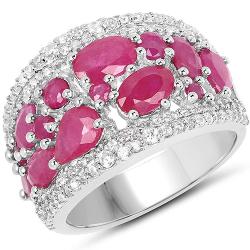 Bids.com 3.89 Carat Genuine Ruby and White Zircon .925 Sterling Silver Ring Rings White Smoke size 7.00,size 5.00,size 6.00,size 8.00,size 9.00