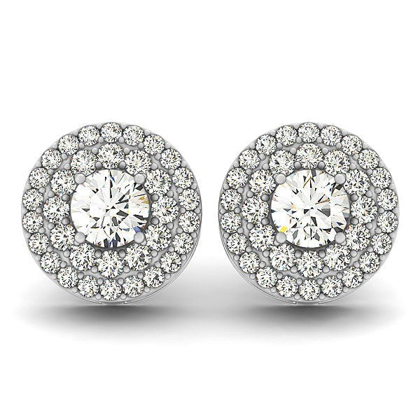 Bids.com 14k White Gold Double Halo Round Diamond Earrings (1 1/4 cttw) Earrings White Smoke White Gold