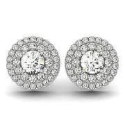 Bids.com 14k White Gold Double Halo Round Diamond Earrings (1 1/4 cttw) Earrings White Smoke White Gold
