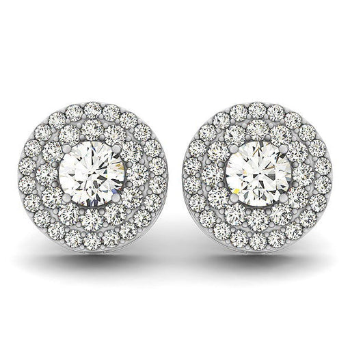Bids.com 14k White Gold Double Halo Round Diamond Earrings (1 1/4 cttw) Earrings White Smoke White Gold