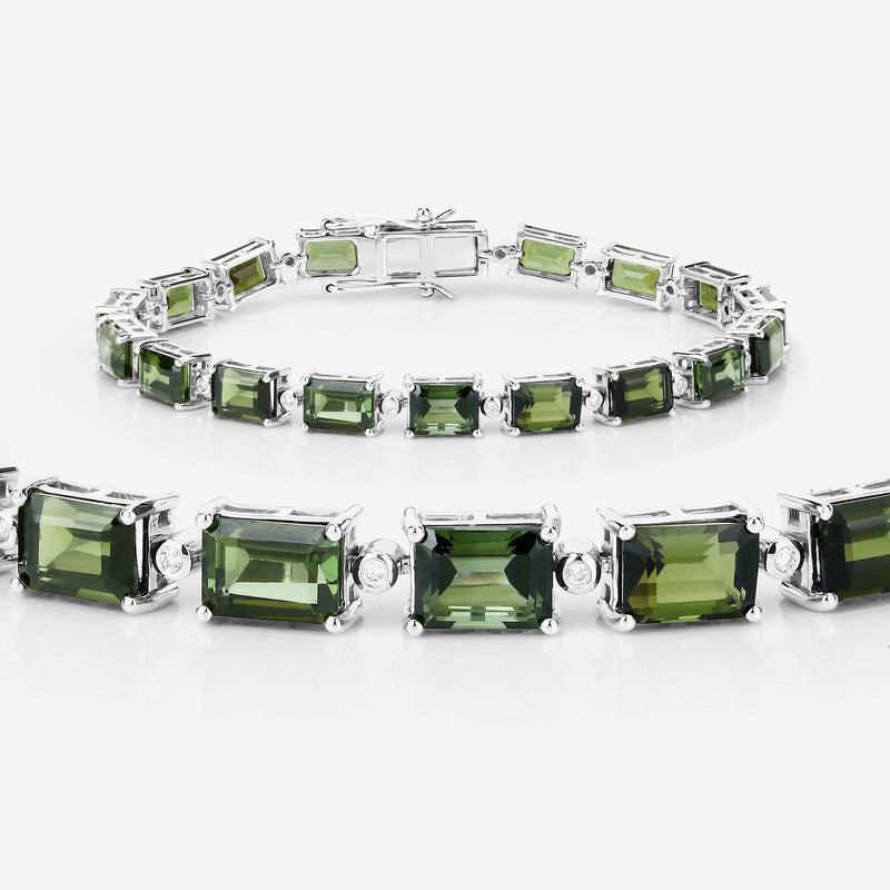 Bids.com 19.04 Carat Genuine Green Tourmaline and White Diamond 14K White Gold Bracelet Bracelets White Smoke size 7.00