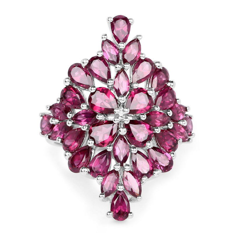 Bids.com 7.52 Carat Genuine Rhodolite .925 Sterling Silver Ring Rings White Smoke size 7.00,size 9.00,size 6.00,size 8.00,size 10.00,size 5.00