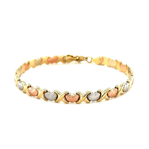 Bids.com 14k Tri-Color Gold Fancy Satin Heart Line Bracelet Bracelets White Smoke 7.25 / Tri-Color Gold