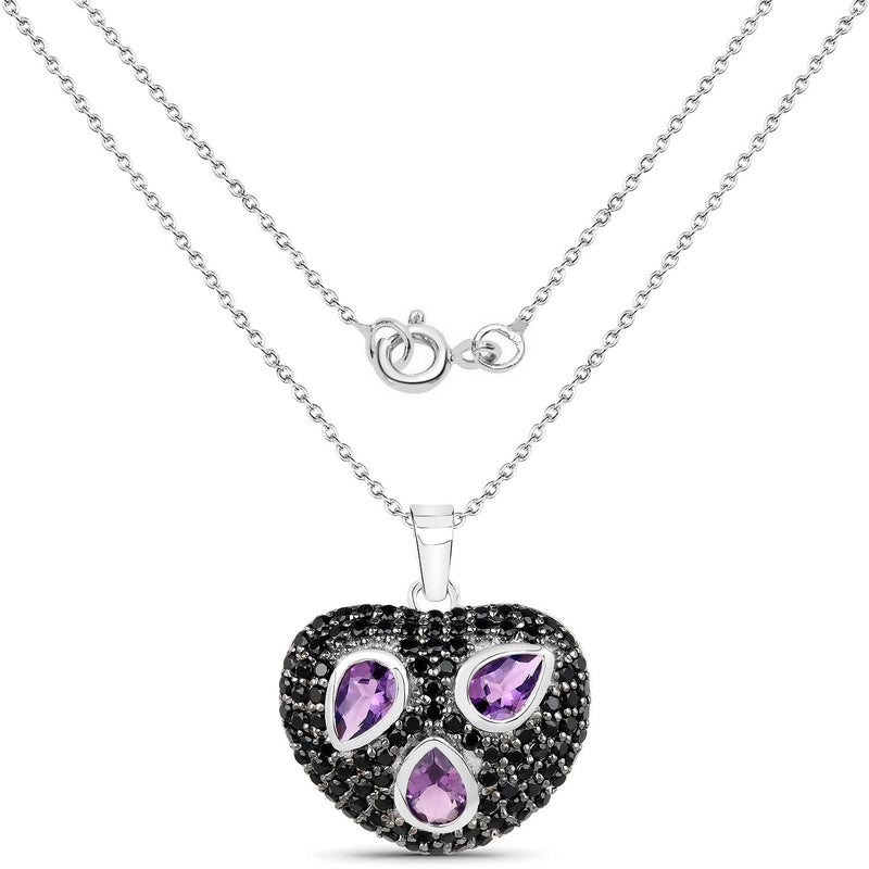 Bids.com 3.19 Carat Genuine Amethyst and Black Spinel .925 Sterling Silver Pendant Pendants White Smoke