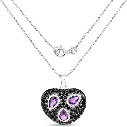 Bids.com 3.19 Carat Genuine Amethyst and Black Spinel .925 Sterling Silver Pendant Pendants White Smoke