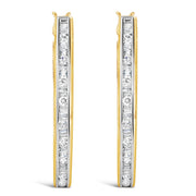 Bids.com 10K Yellow Gold 1.00 Cttw Round and Baguette-Cut Diamond U-Hoop Earrings (H-I Color, SI2-I1 Clarity) Earrings White Smoke Yellow.Gold / 1