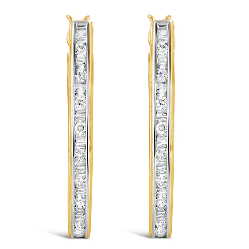 Bids.com 10K Yellow Gold 1.00 Cttw Round and Baguette-Cut Diamond U-Hoop Earrings (H-I Color, SI2-I1 Clarity) Earrings White Smoke Yellow.Gold / 1