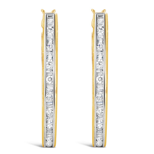 Bids.com 10K Yellow Gold 1.00 Cttw Round and Baguette-Cut Diamond U-Hoop Earrings (H-I Color, SI2-I1 Clarity) Earrings White Smoke Yellow.Gold / 1