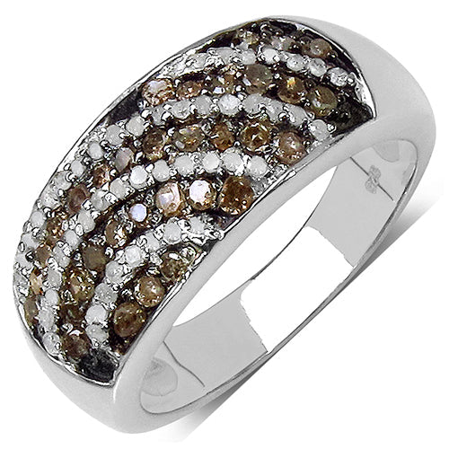 Bids.com 0.64 Carat Genuine Champagne Diamond & White Diamond .925 Sterling Silver Ring Rings White Smoke size 7.00,size 6.00,size 8.00,size 9.00