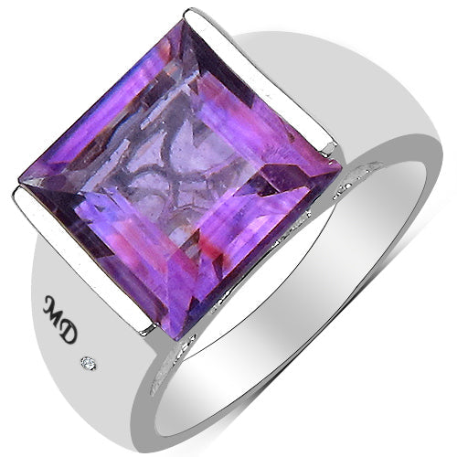 Bids.com 5.21 Carat Genuine Amethyst & White Diamond .925 Sterling Silver Ring Rings White Smoke size 8.00,size 6.00,size 7.00,size 9.00