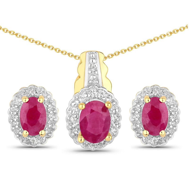Bids.com 1.94 Carat Genuine Johnson Ruby and White Topaz .925 Sterling Silver Jewelry Set Jewelry Sets White Smoke