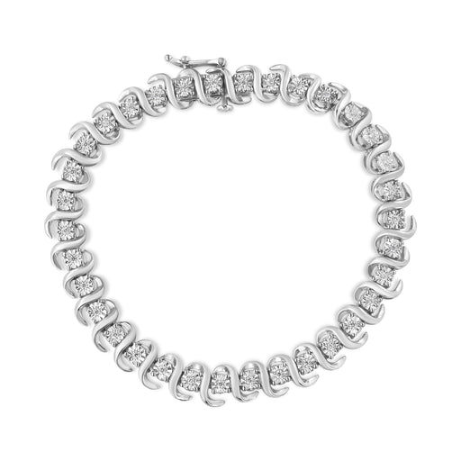 Bids.com .925 Sterling Silver 1/3 Cttw Miracle-Set Diamond "S" Link Tennis Bracelet (I-J Color, I3 Clarity) - Size 7.25" Bracelets White Smoke White.Sterling Silver / 7.25