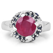 Bids.com 3.70 Carat Glass Filled Ruby and Blue Sapphire .925 Sterling Silver Ring Rings White Smoke size 6.00,size 7.00,size 8.00,size 9.00