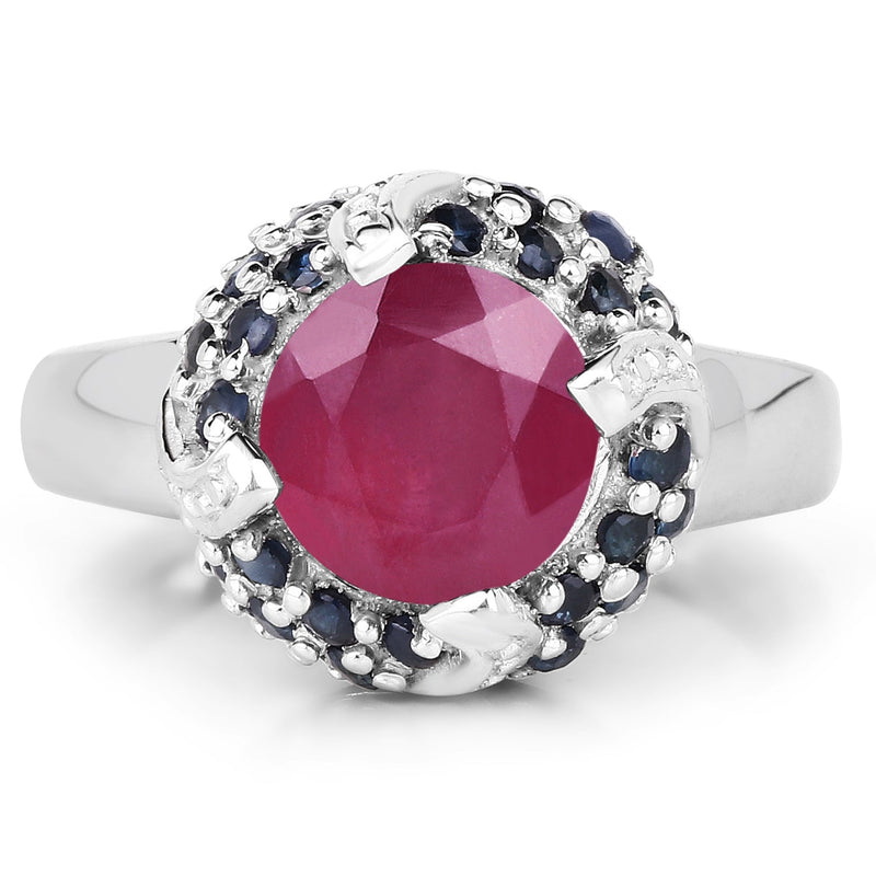 Bids.com 3.70 Carat Glass Filled Ruby and Blue Sapphire .925 Sterling Silver Ring Rings White Smoke size 6.00,size 7.00,size 8.00,size 9.00