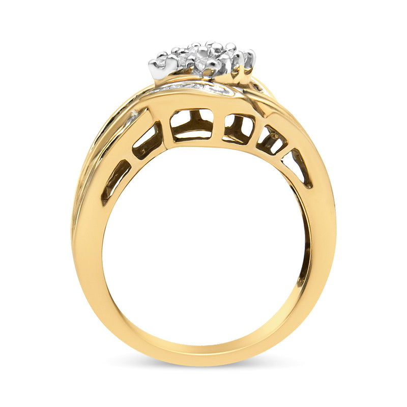 Bids.com 10K Yellow and White Gold 3/4 Cttw Diamond Cluster and Swirl Ring (H-I Color, I1-I2 Clarity) Rings White Smoke 7 / YellowWhite.Gold
