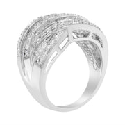 Bids.com .925 Sterling Silver 1.0 Cttw Channel Set Alternating Round and Baguette Diamond Cross-over Bypass Ring Band (I-J Color, I2-I3 Clarity) - Size 7 Rings White Smoke 8 / White.Sterling Silver,6 / White.Sterling Silver,7 / White.Sterling Silver,9 / White.Sterling Silver