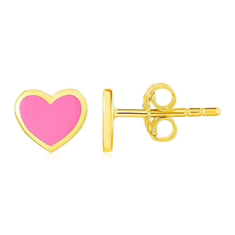 Bids.com 14k Yellow Gold and Enamel Pink Heart Stud Earrings Earrings White Smoke Yellow Gold
