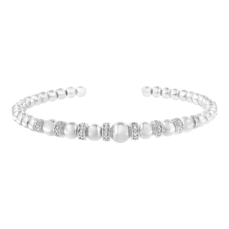 Bids.com .925 Sterling Silver 1/4 Cttw Diamond Rondelle Graduated Ball Bead Cuff Bangle Bracelet (I-J color, I2-I3 clarity) - Fits wrists up to 7 1/2 inches Bracelets White Smoke White.Sterling Silver / 7