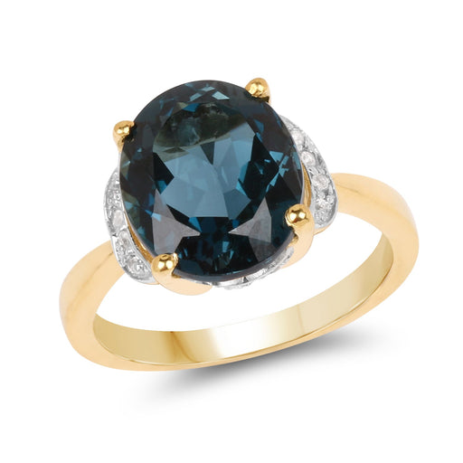 Bids.com 14K Yellow Gold Plated 6.09 Carat Genuine London Blue Topaz & White Diamond .925 Sterling Silver Ring Rings White Smoke size 6.00,size 7.00,size 8.00,size 9.00,size 5.00