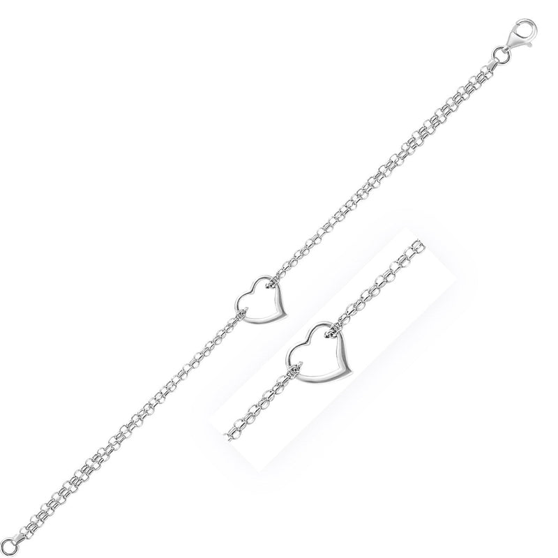 Bids.com 14k White Gold Cable Chain Anklet with Open Heart Station Accessories White Smoke 10 / White Gold