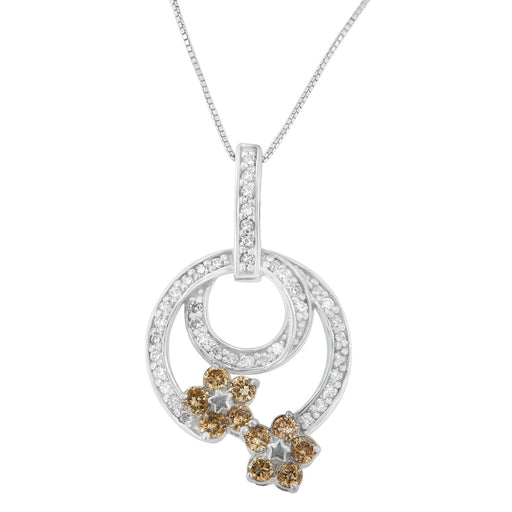 Bids.com .925 Sterling Silver 1 cttw Round Cut Diamond Floral Garden Pendant Necklace (H-I, I1-I2) Necklaces White Smoke White.Sterling Silver / 18