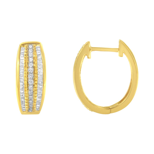 Bids.com 10K Yellow Gold 3/4 Cttw Pave and Channel Set Diamond Triple Row Modern Hoop Earrings (I-J Color, I2-I3 Clarity) Earrings White Smoke Yellow.Gold / 0.78