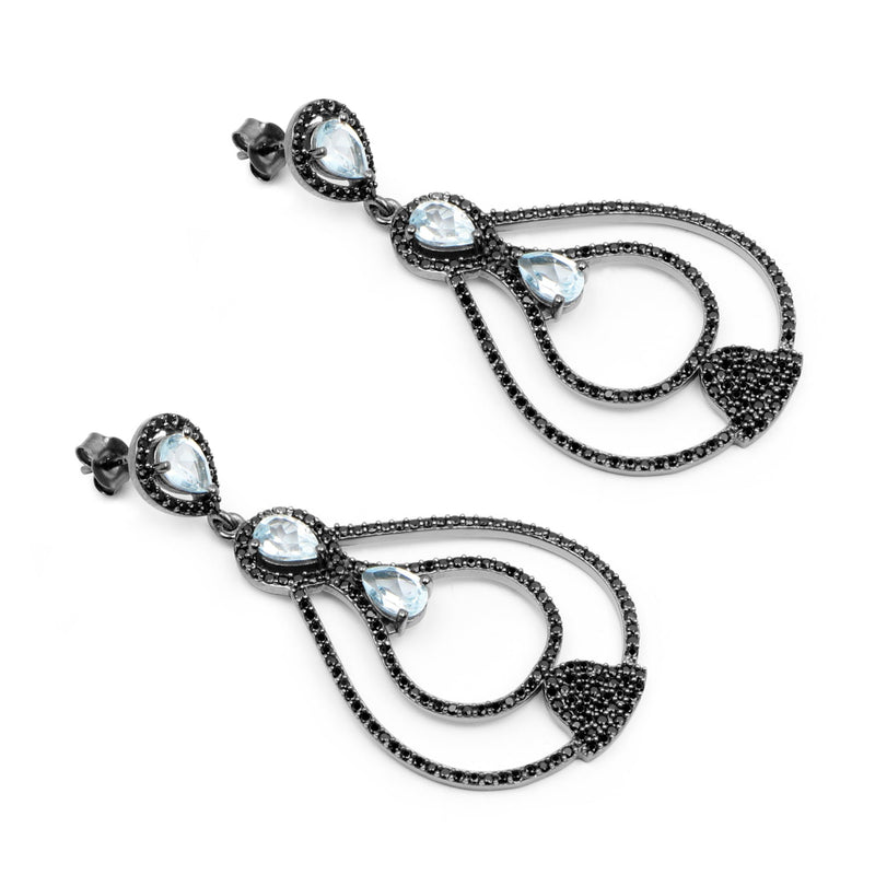 Bids.com 8.81 Carat Genuine Blue Topaz and Black Spinel .925 Sterling Silver Earrings Earrings White Smoke