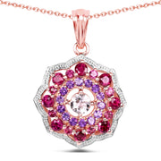 Bids.com 14K Rose Gold Plated 2.30 Carat Genuine Morganite, Rhodolite and Amethyst .925 Sterling Silver Pendant Pendants White Smoke