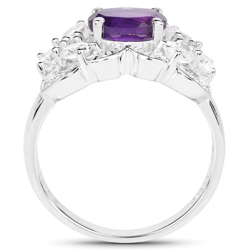 Bids.com 2.75 Carat Genuine Amethyst and White Zircon .925 Sterling Silver Ring Rings White Smoke size 5.00,size 6.00,size 8.00,size 9.00,size 10.00,size 7.00