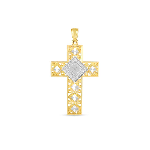 Bids.com 14k Two Tone Gold High Polish Diamond Cut Cross Pendant Pendants White Smoke Two-Tone Gold
