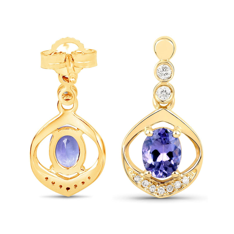 Bids.com 0.76 Carat Genuine Tanzanite and White Diamond 14K Yellow Gold Earrings Earrings White Smoke