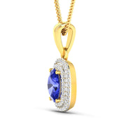 Bids.com 1.45 Carat Genuine Tanzanite and White Diamond 14K Yellow Gold Pendant Pendants White Smoke