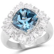 Bids.com 5.19 Carat Genuine London Blue Topaz & White Topaz .925 Sterling Silver Ring Rings White Smoke size 8.00,size 6.00,size 7.00,size 9.00,size 5.00