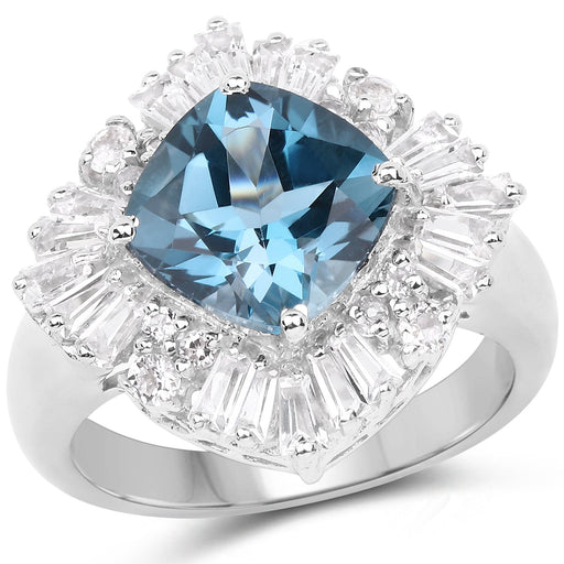 Bids.com 5.19 Carat Genuine London Blue Topaz & White Topaz .925 Sterling Silver Ring Rings White Smoke size 8.00,size 6.00,size 7.00,size 9.00,size 5.00