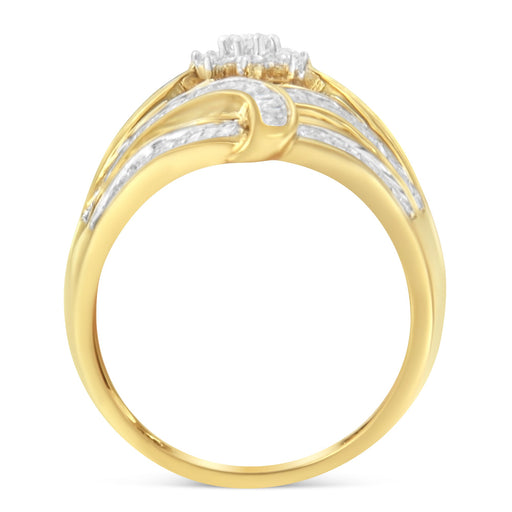 Bids.com 10K Yellow Gold Flashed .925 Sterling Silver 1-1/8 Cttw Round & Baguette Diamond 'Flower & Fern' Cluster Cocktail Fashion Ring (I-J Color, I2-I3 Clarity) - Size 6 Rings White Smoke 8 / Yellow.Sterling Silver,6 / Yellow.Sterling Silver,7 / Yellow.Sterling Silver,7.75 / Yellow.Sterling Silver,7.5 / Yellow.Sterling Silver,7.25 / Yellow.Sterling Silver,6.75 / Yellow.Sterling Silver,6.5 / Yellow.Sterling Silver,6.25 / Yellow.Sterling Sil
