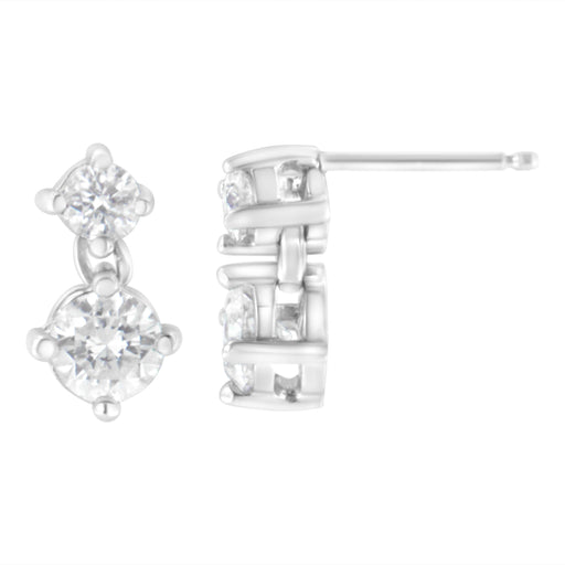 Bids.com 14K White Gold 1 cttw Double Diamond Stud Earrings (H-I Clarity, SI2-I1 Color) Earrings White Smoke White.Gold / 1