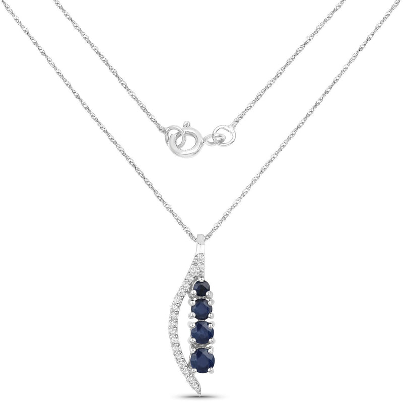 Bids.com 0.40 Carat Genuine Blue Sapphire and White Diamond 14K White Gold Pendant Pendants White Smoke