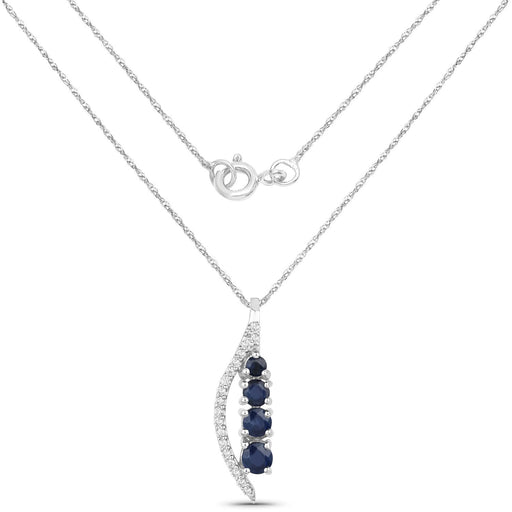 Bids.com 0.40 Carat Genuine Blue Sapphire and White Diamond 14K White Gold Pendant Pendants White Smoke